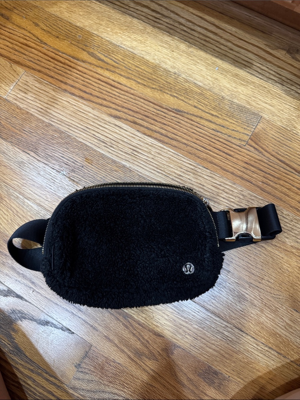 lululemon athletica Black Sherpa Crossbody Belt Bag with Gold Buckle